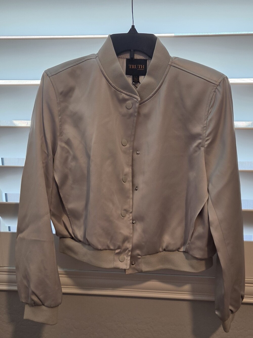 Truth Satin Bomber Jacket in Silver